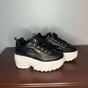 Women’s Fila Disruptor Platform Wedge Athletic Shoe - Black/White/Red